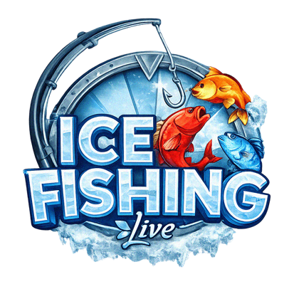 Ice Fishing instant-win spel van Galaxsys met winterse thema